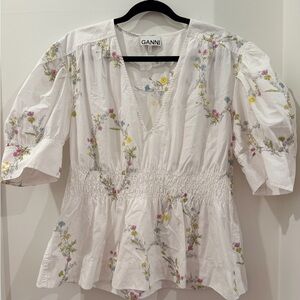 Ganni Floral Print Peplum Blouse